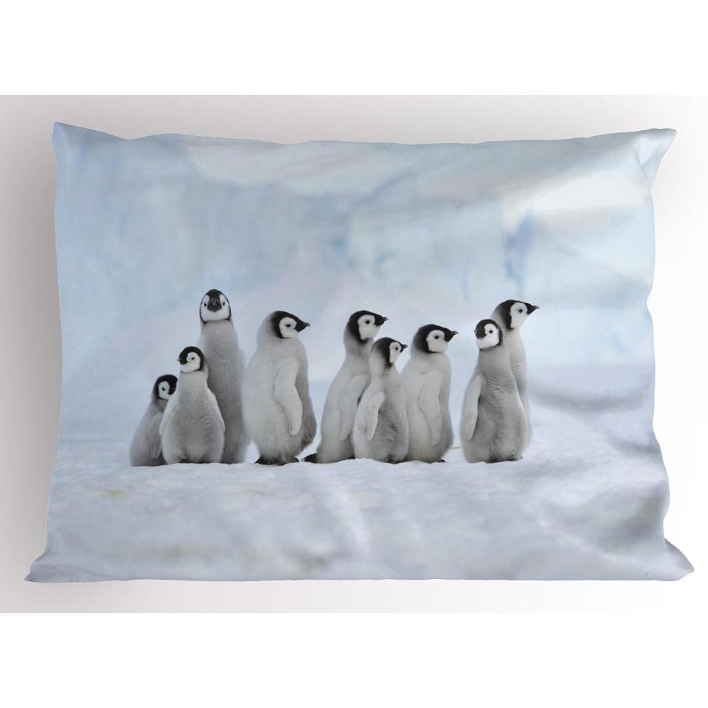 imageAmbesonne Christmas Pillow Sham Santa Claus Reindeer and Penguin Cartoon Characters Fun Celebration Decorative Standard Queen Size Printed Pillowcase 30 X 20 Pale Brown Scarlet GreyWhite Black Grey