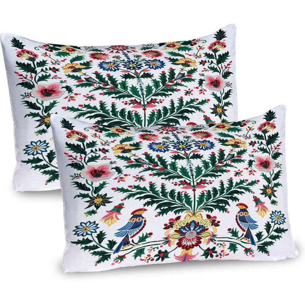 imageAmbesonne Christmas Pillow Sham Set of 2 Traditional Scandi Art of Xmas Berry Leaves Birds and Floral Colorful Quality Microfiber Bedding Item for All Seasons 30 x 20 Green White Multicolor