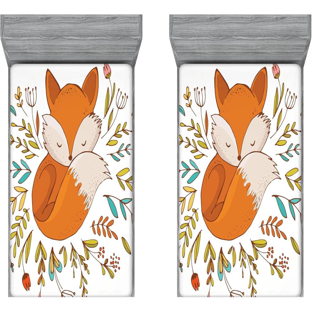 imageAmbesonne Ethnic 2 Pack Fitted Sheet Southwestern Themed 3D Motif Bed Cover AllRound Elastic Deep Pockets 2 Pieces Package Contains 2 Twin Size Fitted Sheets Blue Orange BeigeDark Orange White