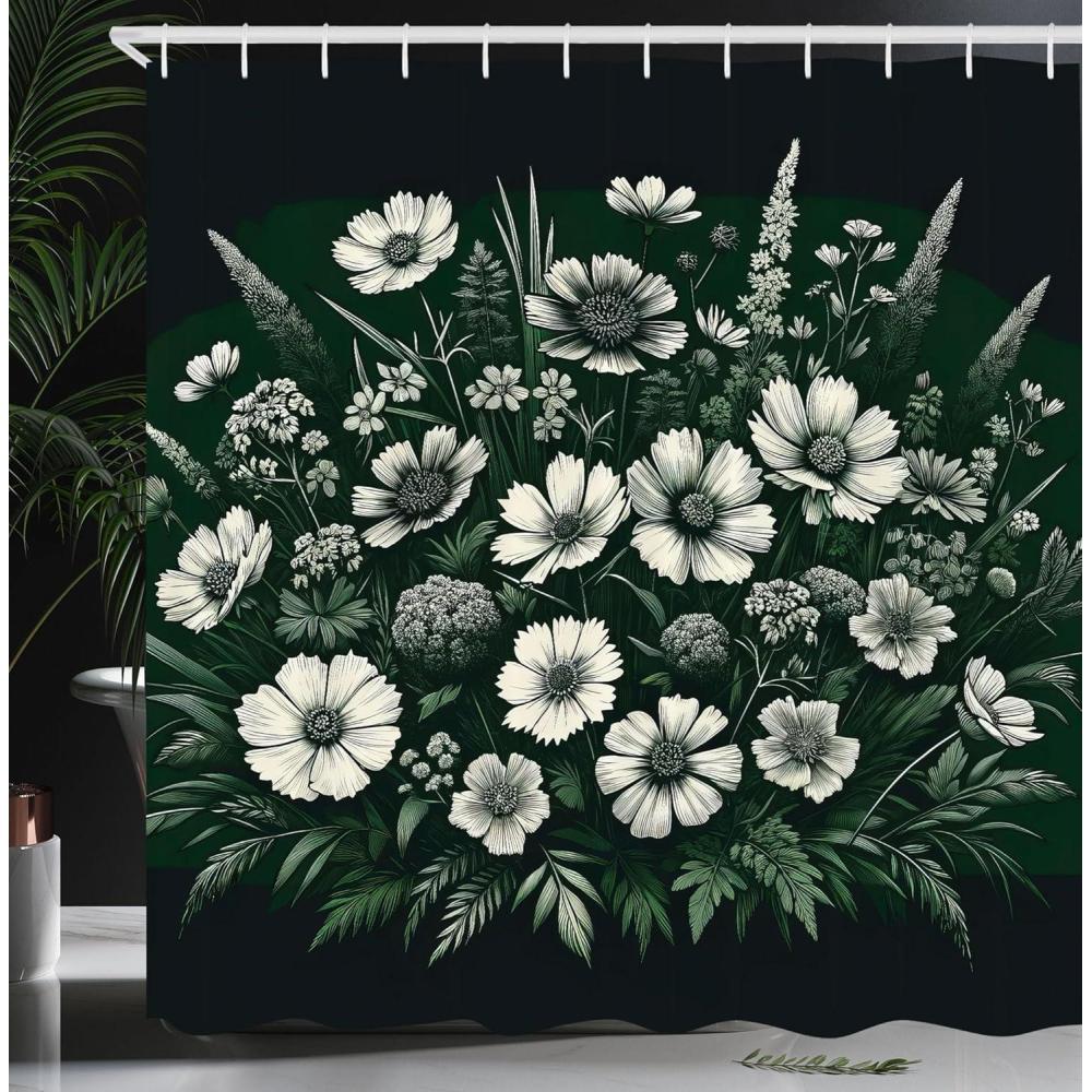 imageAmbesonne Floral Shower Curtain Delicate Pink Bouquet of Spring Nature Blossoms Romantic Design Print Cloth Fabric Bathroom Decor Set with Hooks 69 W x 84 L Rose Sage Green and WhiteEmerald Off White Grey