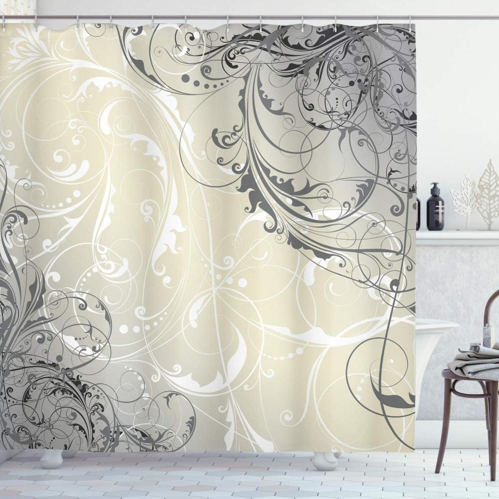 imageAmbesonne Floral Shower Curtain Delicate Pink Bouquet of Spring Nature Blossoms Romantic Design Print Cloth Fabric Bathroom Decor Set with Hooks 69 W x 84 L Rose Sage Green and WhiteEggshell White