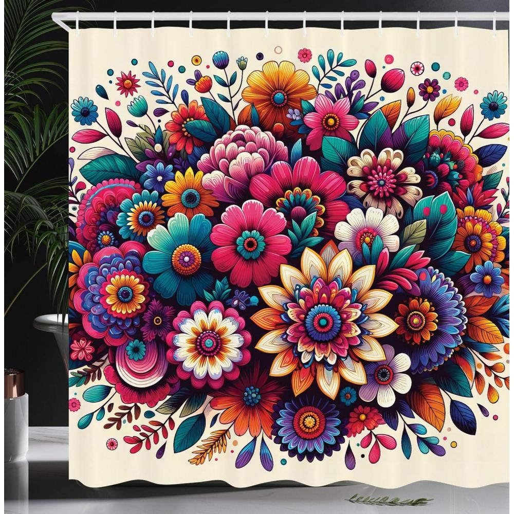 imageAmbesonne Floral Shower Curtain Delicate Pink Bouquet of Spring Nature Blossoms Romantic Design Print Cloth Fabric Bathroom Decor Set with Hooks 69 W x 84 L Rose Sage Green and WhiteHot Pink Teal Multicolor