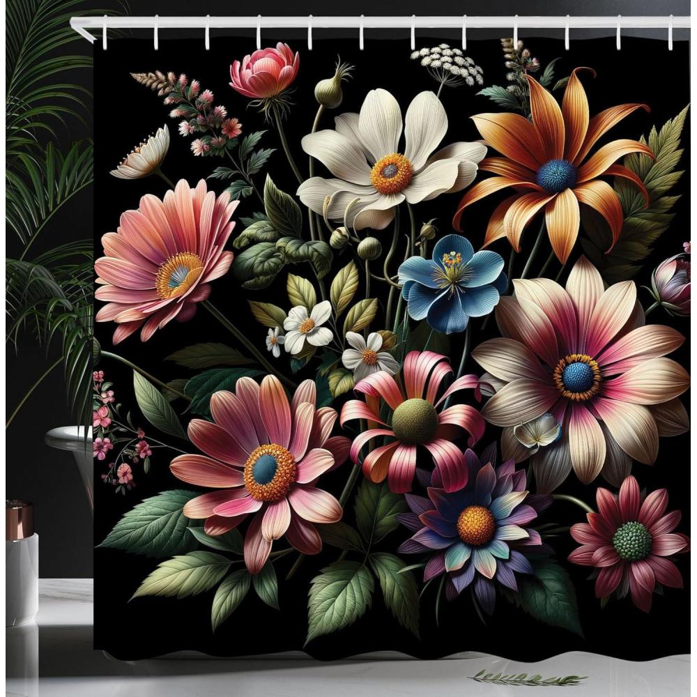imageAmbesonne Floral Shower Curtain Delicate Pink Bouquet of Spring Nature Blossoms Romantic Design Print Cloth Fabric Bathroom Decor Set with Hooks 69 W x 84 L Rose Sage Green and WhiteEvergreen Pink Blue