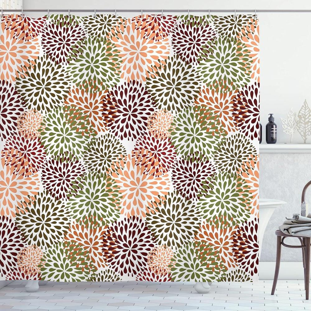 imageAmbesonne Floral Shower Curtain Delicate Pink Bouquet of Spring Nature Blossoms Romantic Design Print Cloth Fabric Bathroom Decor Set with Hooks 69 W x 84 L Rose Sage Green and WhitePale Caramel