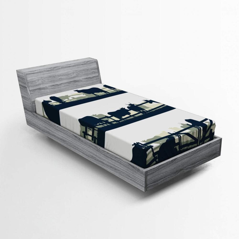 imageAmbesonne Forest 2 Pack Fitted Sheet Woodland Animals Bed Cover AllRound Elastic Deep Pockets 2 Pieces Package Contains 2 Twin Size Fitted Sheets Mustard BrownPetrol Blue