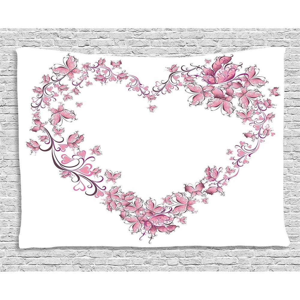 imageAmbesonne Love Tapestry Floral Love Romantic Shape Heart of Butterflies Valentines Day Flowers Ornamental Wide Wall Hanging for Bedroom Living Room Dorm 80 X 60 White RoseSilky Satin Fabric