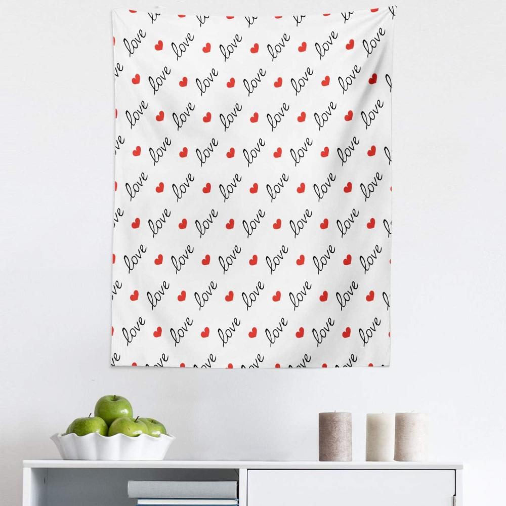imageAmbesonne Love Tapestry Love Valentines Day Calligraphy Illustration Ornament Illustration Art Fabric Wall Hanging Decor for Bedroom Living Room Dorm 30 X 45 Vermilion Black28L x 23W