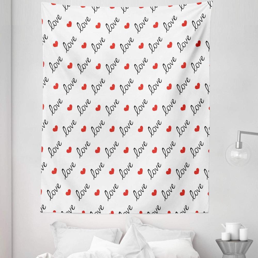 imageAmbesonne Love Tapestry Love Valentines Day Calligraphy Illustration Ornament Illustration Art Fabric Wall Hanging Decor for Bedroom Living Room Dorm 30 X 45 Vermilion Black88L x 68W