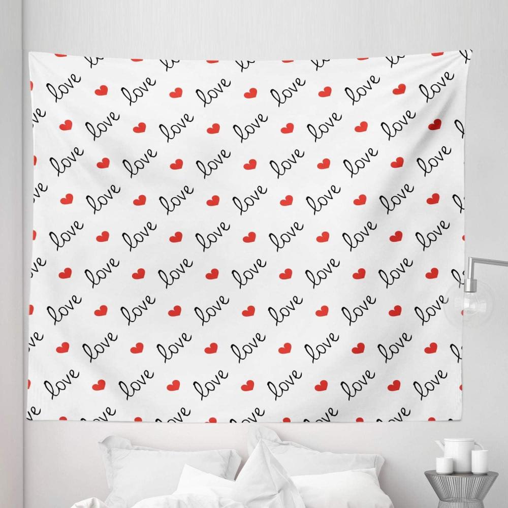 imageAmbesonne Love Tapestry Love Valentines Day Calligraphy Illustration Ornament Illustration Art Fabric Wall Hanging Decor for Bedroom Living Room Dorm 30 X 45 Vermilion Black104 X 88