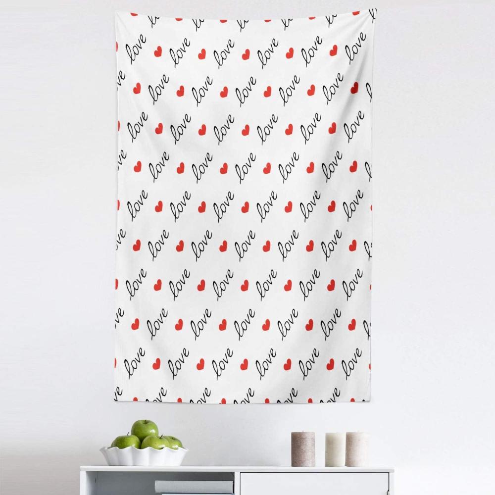 imageAmbesonne Love Tapestry Love Valentines Day Calligraphy Illustration Ornament Illustration Art Fabric Wall Hanging Decor for Bedroom Living Room Dorm 30 X 45 Vermilion Black45L x 30W