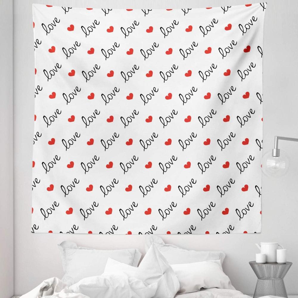 imageAmbesonne Love Tapestry Love Valentines Day Calligraphy Illustration Ornament Illustration Art Fabric Wall Hanging Decor for Bedroom Living Room Dorm 30 X 45 Vermilion Black88L x 88W