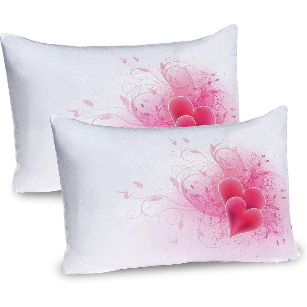 imageAmbesonne Romantic Pillow Sham Set of 2 Valentines Day Themed Hearts Floral Arrangement Amour Illustration Quality Microfiber Bedding Item for All Seasons 30 x 20 Pink White
