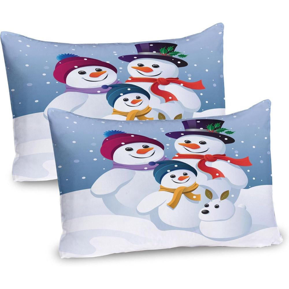 imageAmbesonne Snowman Pillow Sham Set of 2 Colorful Pattern of a Snowy Happy Family and a Dog on Snow Snowflakes in The Air Quality Microfiber Bedding Item for All Seasons 26 x 20 Multicolor