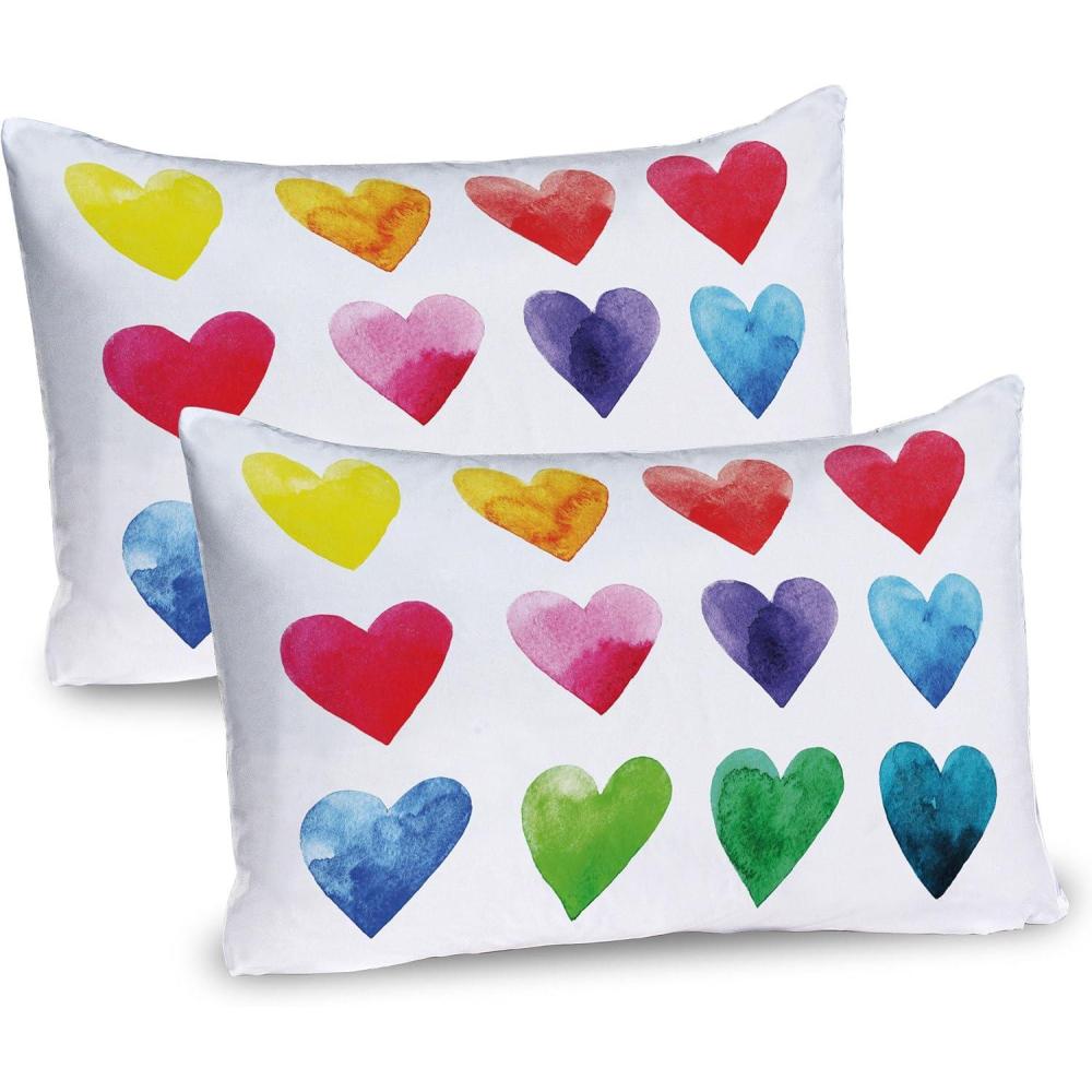 imageAmbesonne Valentine Pillow Sham Set of 2 Rainbow Colored Heart Shapes in Watercolors Hand Drawn Romantic Illustration Quality Microfiber Bedding Item for All Seasons 30 x 20 Pastel Red