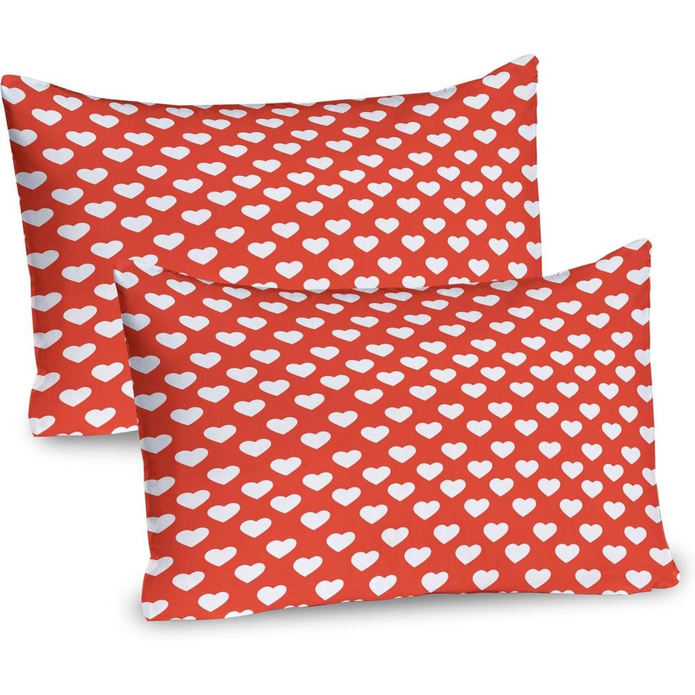 imageAmbesonne Valentines Day Pillow Sham Set of 2 White Hearts on Vibrant Background Love Pattern for Romantic Couples Quality Microfiber Bedding Item for All Seasons 30 x 20 White Vermilion