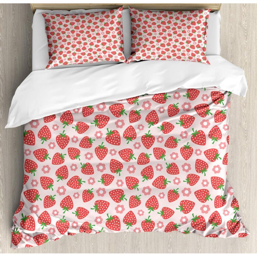 imageAmbesonne Valentines Duvet Cover Set Romantic Feelings Illustration with Hearts and Flowers Valentines Day Decorative 3 Piece Bedding Set with 2 Pillow Shams King Size Dark Coral WhiteDark Coral Pale Pink
