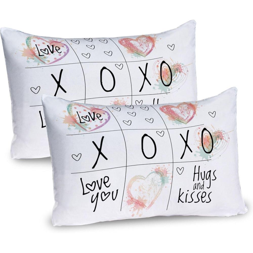 imageAmbesonne Xo Pillow Sham Set of 2 Love You Hugs Kisses Watercolor Splashes Heart Valentines Art Quality Microfiber Bedding Item for All Seasons 26 x 20 Mint Green