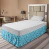 Ambesonne Christmas Elastic Bed Skirt, Tree Branches Spruce Leaves Balls Bells Cones Poinsettia Flowers Mistletoe Berry, Wrap Around Fabric Bedskirt Dust Ruffle for Bedroom, King, Ruby Green(Pale Blue)