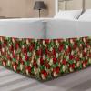 Ambesonne Christmas Elastic Bed Skirt, Tree Branches Spruce Leaves Balls Bells Cones Poinsettia Flowers Mistletoe Berry, Wrap Around Fabric Bedskirt Dust Ruffle for Bedroom, King, Ruby Green(Ruby Green)