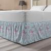 Ambesonne Christmas Elastic Bed Skirt, Tree Branches Spruce Leaves Balls Bells Cones Poinsettia Flowers Mistletoe Berry, Wrap Around Fabric Bedskirt Dust Ruffle for Bedroom, King, Ruby Green(Blue Grey)