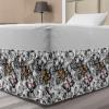 Ambesonne Christmas Elastic Bed Skirt, Tree Branches Spruce Leaves Balls Bells Cones Poinsettia Flowers Mistletoe Berry, Wrap Around Fabric Bedskirt Dust Ruffle for Bedroom, King, Ruby Green(Pink Orange)