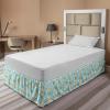 Ambesonne Christmas Elastic Bed Skirt, Tree Branches Spruce Leaves Balls Bells Cones Poinsettia Flowers Mistletoe Berry, Wrap Around Fabric Bedskirt Dust Ruffle for Bedroom, King, Ruby Green(Sky Blue)