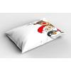 Ambesonne Christmas Pillow Sham, Santa Claus Reindeer and Penguin Cartoon Characters Fun Celebration, Decorative Standard Queen Size Printed Pillowcase, 30″ X 20″, Pale Brown Scarlet Grey(Pale Brown Scarlet Grey)