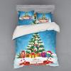 Ambesonne Christmas Bedding Set, New Year Tree Surrounded by Surprise Boxes Noel Yuletide Concept Artwork Print, 4 Piece Duvet Cover Set with Shams and Fitted Sheet, Queen Size, Multicolor(Multicolor)