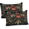 Ambesonne Christmas Pillow Sham Set of 2, Black Xmas with Victorian Leaves and Flowery Huddle Snowflake Details, Quality Microfiber Bedding Item for All Seasons, 26″ x 20″, Dark Pink Green Khaki