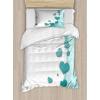 Ambesonne Turquoise Duvet Cover Set, Valentines Day Romance Art with Hearts Stars Wedding Happiness Theme, Decorative 3 Piece Bedding Set with 2 Pillow Shams, Queen Size, Turquoise Teal White(Turquoise Teal White)