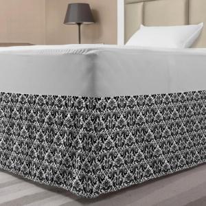 Ambesonne Christmas Elastic Bed Skirt, Tree Branches Spruce Leaves Balls Bells Cones Poinsettia Flowers Mistletoe Berry, Wrap Around Fabric Bedskirt Dust Ruffle for Bedroom, King, Ruby Green(Charcoal Black)