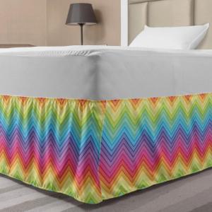 Ambesonne Christmas Elastic Bed Skirt, Tree Branches Spruce Leaves Balls Bells Cones Poinsettia Flowers Mistletoe Berry, Wrap Around Fabric Bedskirt Dust Ruffle for Bedroom, King, Ruby Green(Yellow Magenta)