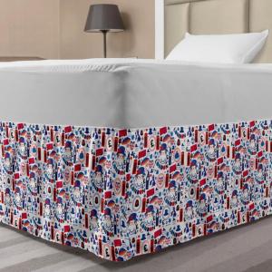 Ambesonne Christmas Elastic Bed Skirt, Tree Branches Spruce Leaves Balls Bells Cones Poinsettia Flowers Mistletoe Berry, Wrap Around Fabric Bedskirt Dust Ruffle for Bedroom, King, Ruby Green(Ruby Blue)