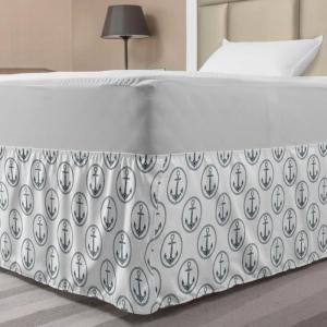 Ambesonne Christmas Elastic Bed Skirt, Tree Branches Spruce Leaves Balls Bells Cones Poinsettia Flowers Mistletoe Berry, Wrap Around Fabric Bedskirt Dust Ruffle for Bedroom, King, Ruby Green(White Black)