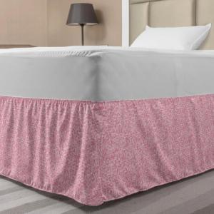 Ambesonne Christmas Elastic Bed Skirt, Tree Branches Spruce Leaves Balls Bells Cones Poinsettia Flowers Mistletoe Berry, Wrap Around Fabric Bedskirt Dust Ruffle for Bedroom, King, Ruby Green(Pink)