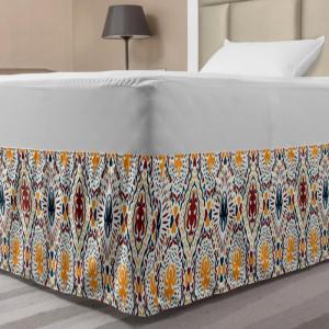 Ambesonne Christmas Elastic Bed Skirt, Tree Branches Spruce Leaves Balls Bells Cones Poinsettia Flowers Mistletoe Berry, Wrap Around Fabric Bedskirt Dust Ruffle for Bedroom, King, Ruby Green(Orange Burgundy)