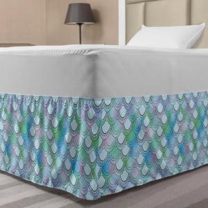 Ambesonne Christmas Elastic Bed Skirt, Tree Branches Spruce Leaves Balls Bells Cones Poinsettia Flowers Mistletoe Berry, Wrap Around Fabric Bedskirt Dust Ruffle for Bedroom, King, Ruby Green(Turquoise Blue)