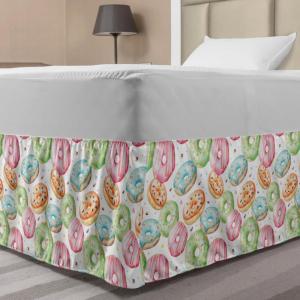 Ambesonne Christmas Elastic Bed Skirt, Tree Branches Spruce Leaves Balls Bells Cones Poinsettia Flowers Mistletoe Berry, Wrap Around Fabric Bedskirt Dust Ruffle for Bedroom, King, Ruby Green(Pale Fern)