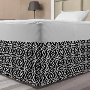 Ambesonne Christmas Elastic Bed Skirt, Tree Branches Spruce Leaves Balls Bells Cones Poinsettia Flowers Mistletoe Berry, Wrap Around Fabric Bedskirt Dust Ruffle for Bedroom, King, Ruby Green(Black White)