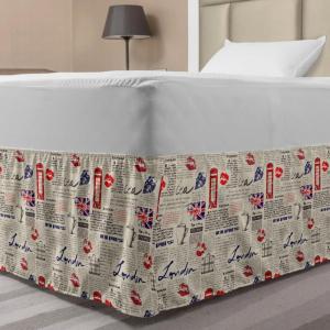 Ambesonne Christmas Elastic Bed Skirt, Tree Branches Spruce Leaves Balls Bells Cones Poinsettia Flowers Mistletoe Berry, Wrap Around Fabric Bedskirt Dust Ruffle for Bedroom, King, Ruby Green(Navy Blue)