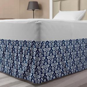 Ambesonne Christmas Elastic Bed Skirt, Tree Branches Spruce Leaves Balls Bells Cones Poinsettia Flowers Mistletoe Berry, Wrap Around Fabric Bedskirt Dust Ruffle for Bedroom, King, Ruby Green(Petrol Blue)