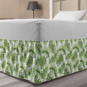 Ambesonne Christmas Elastic Bed Skirt, Tree Branches Spruce Leaves Balls Bells Cones Poinsettia Flowers Mistletoe Berry, Wrap Around Fabric Bedskirt Dust Ruffle for Bedroom, King, Ruby Green(Fern Green)