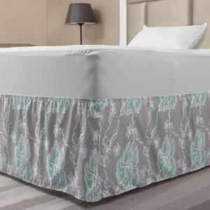Ambesonne Christmas Elastic Bed Skirt, Tree Branches Spruce Leaves Balls Bells Cones Poinsettia Flowers Mistletoe Berry, Wrap Around Fabric Bedskirt Dust Ruffle for Bedroom, King, Ruby Green(Seafoam Grey)
