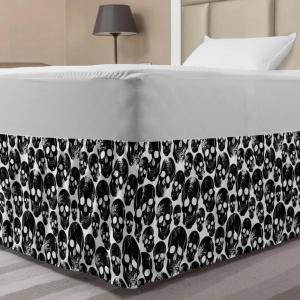 Ambesonne Christmas Elastic Bed Skirt, Tree Branches Spruce Leaves Balls Bells Cones Poinsettia Flowers Mistletoe Berry, Wrap Around Fabric Bedskirt Dust Ruffle for Bedroom, King, Ruby Green(Black Charcoal)