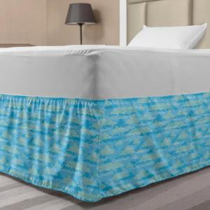 Ambesonne Christmas Elastic Bed Skirt, Tree Branches Spruce Leaves Balls Bells Cones Poinsettia Flowers Mistletoe Berry, Wrap Around Fabric Bedskirt Dust Ruffle for Bedroom, King, Ruby Green(Pale Blue)