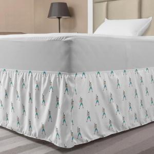 Ambesonne Christmas Elastic Bed Skirt, Tree Branches Spruce Leaves Balls Bells Cones Poinsettia Flowers Mistletoe Berry, Wrap Around Fabric Bedskirt Dust Ruffle for Bedroom, King, Ruby Green(Teal White)
