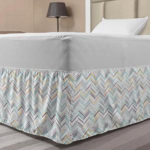 Ambesonne Christmas Elastic Bed Skirt, Tree Branches Spruce Leaves Balls Bells Cones Poinsettia Flowers Mistletoe Berry, Wrap Around Fabric Bedskirt Dust Ruffle for Bedroom, King, Ruby Green(Yellow Teal)