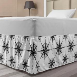 Ambesonne Christmas Elastic Bed Skirt, Tree Branches Spruce Leaves Balls Bells Cones Poinsettia Flowers Mistletoe Berry, Wrap Around Fabric Bedskirt Dust Ruffle for Bedroom, King, Ruby Green(Pale Black)