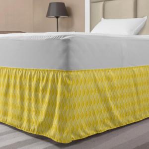 Ambesonne Christmas Elastic Bed Skirt, Tree Branches Spruce Leaves Balls Bells Cones Poinsettia Flowers Mistletoe Berry, Wrap Around Fabric Bedskirt Dust Ruffle for Bedroom, King, Ruby Green(Mustard Yellow)