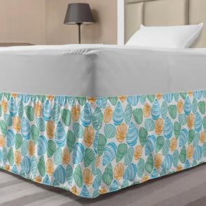 Ambesonne Christmas Elastic Bed Skirt, Tree Branches Spruce Leaves Balls Bells Cones Poinsettia Flowers Mistletoe Berry, Wrap Around Fabric Bedskirt Dust Ruffle for Bedroom, King, Ruby Green(Sky Blue)